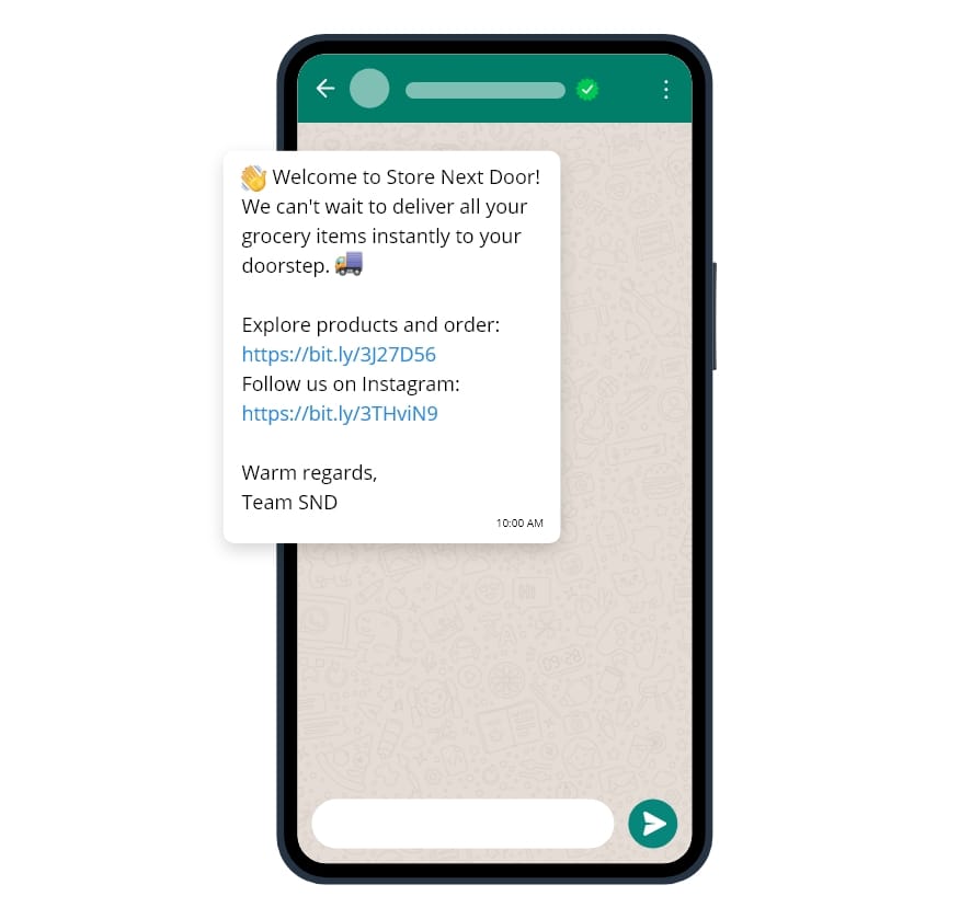 Welcome message example